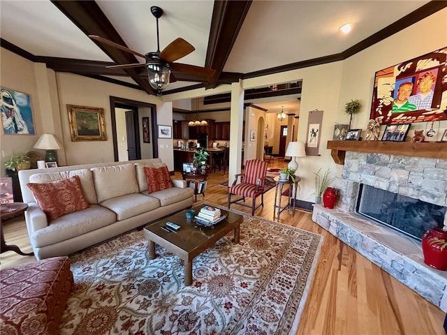 136 Timothy Park Ln, Athens, GA 30606 - living area with ceiling fan, wood finished floors, and a fireplace