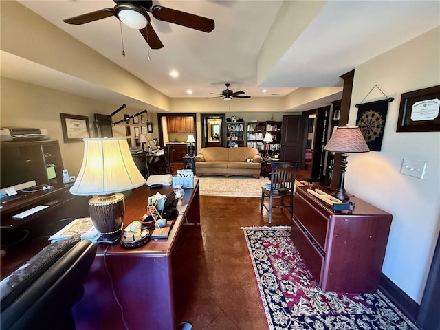 136 Timothy Park Ln, Athens, GA 30606 - living area featuring ceiling fan, finished concrete floors, and recessed lighting