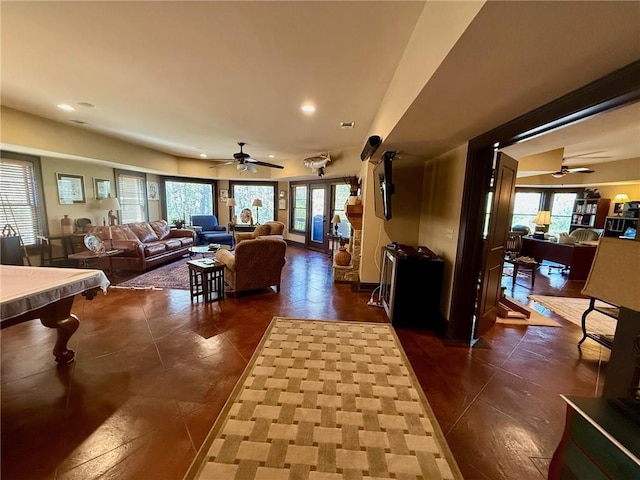 136 Timothy Park Ln, Athens, GA 30606 - living area with ceiling fan, recessed lighting, and dark tile patterned floors