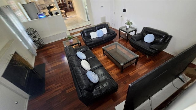 living room featuring dark wood-type flooring