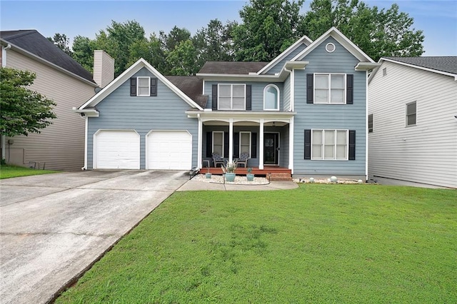 4321 Clairesbrook Ln, Acworth, GA 30101 - view of front facade featuring covered porch, a front yard, driveway, and an attached garage