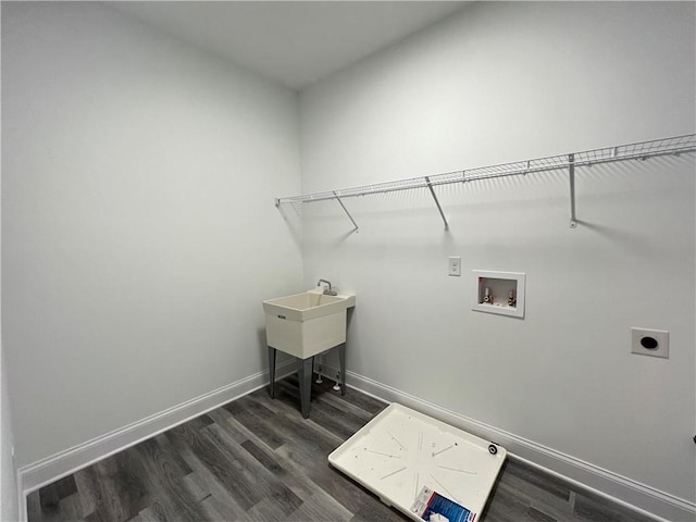 154 Pope Paul Path, Dallas, GA 30132 - laundry room with laundry area, baseboards, dark wood-type flooring, washer hookup, and hookup for an electric dryer