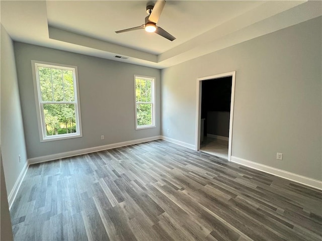 154 Pope Paul Path, Dallas, GA 30132 - unfurnished bedroom with baseboards, a raised ceiling, dark wood-type flooring, and multiple windows