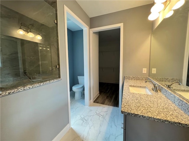 154 Pope Paul Path, Dallas, GA 30132 - full bathroom featuring a shower stall, vanity, baseboards, toilet, and marble finish floor