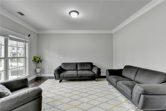 5770 Bridleton Xing, Suwanee, GA 30024 - living room featuring ornamental molding, wood finished floors, and baseboards