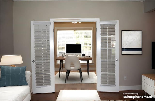 bedroom featuring dark wood-style floors and baseboards