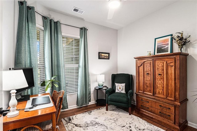 1000 Eight Knot Ct, Greensboro, GA 30642 - office area with baseboards, a ceiling fan, and wood finished floors
