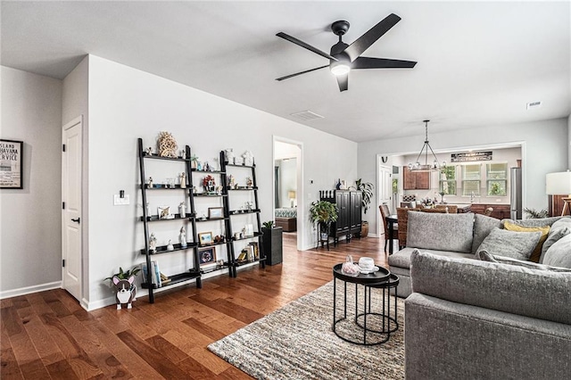1000 Eight Knot Ct, Greensboro, GA 30642 - living room with ceiling fan, dark wood-style floors, and baseboards
