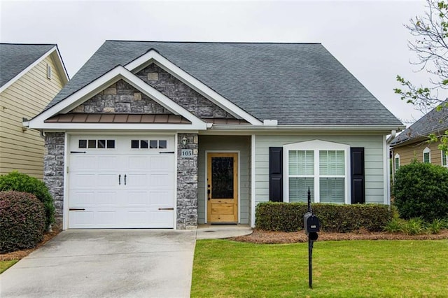 105 Maplecrest Ln, Rome, GA 30161 - view of front facade with a garage, concrete driveway, stone siding, and a front lawn