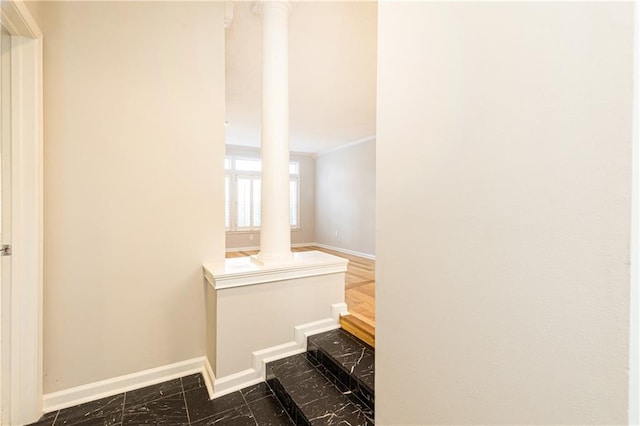 220 Renaissance Pkwy NE Unit 1105, Atlanta, GA 30308 - stairway with marble finish floors and crown molding