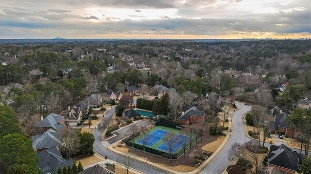 view of aerial view at dusk