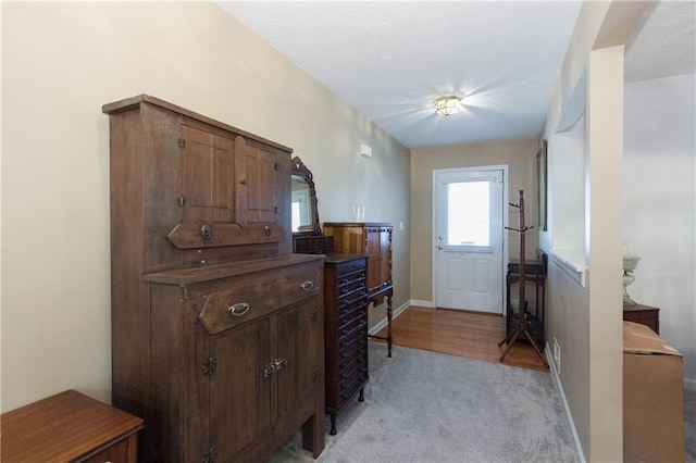 entryway featuring light carpet