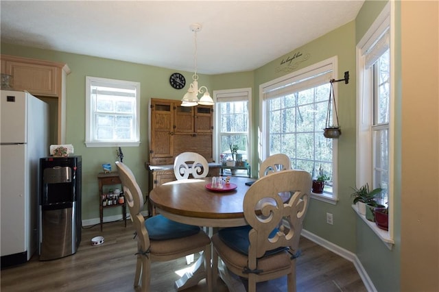 dining area featuring dark wood-type flooring and a wealth of natural light