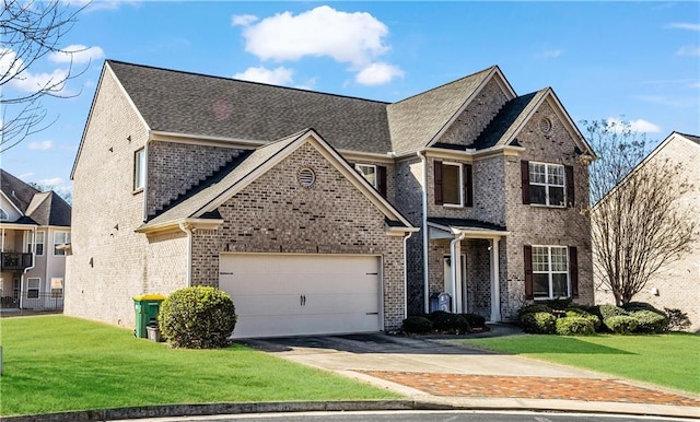 view of front facade with a garage and a front yard