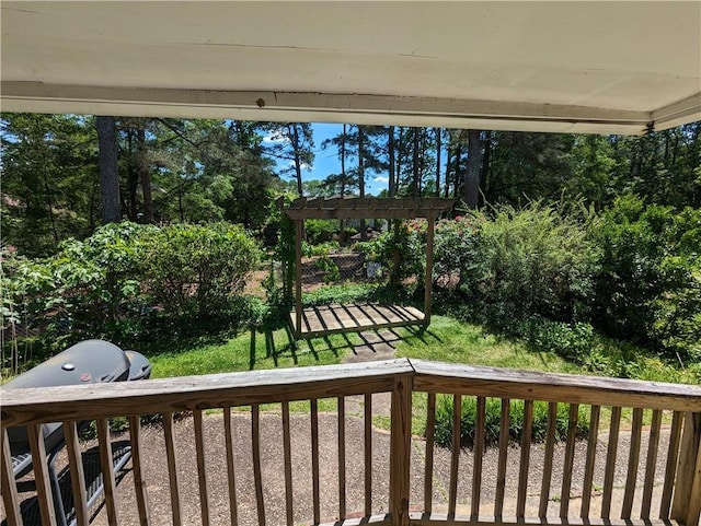 395 Russell Dr SW, Smyrna, GA 30082 - wooden terrace featuring view of scattered trees and a pergola