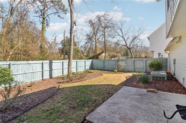 view of yard with a patio area and a fenced backyard