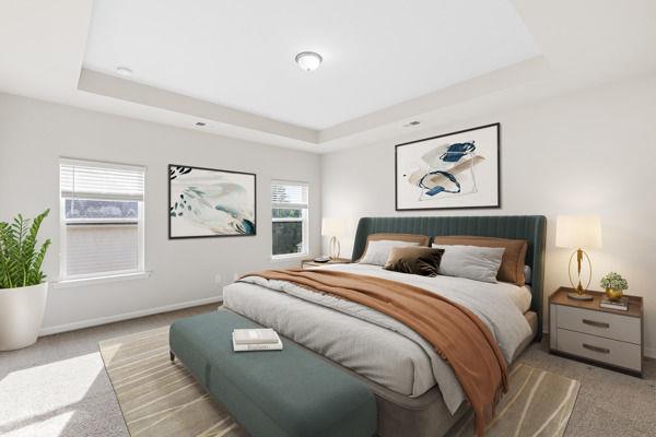 1494 Weeping Tree Cir, Auburn, GA 30548 - carpeted bedroom with a tray ceiling