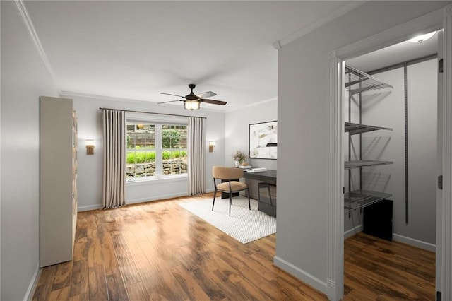 1384 N Crossing Dr NE, Atlanta, GA 30329 - office featuring crown molding, wood finished floors, and a ceiling fan