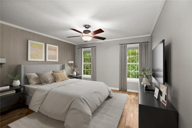 1384 N Crossing Dr NE, Atlanta, GA 30329 - bedroom featuring light wood finished floors, ornamental molding, and a ceiling fan