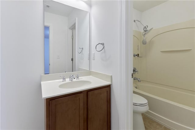 full bathroom featuring tile patterned flooring, shower / washtub combination, vanity, and toilet