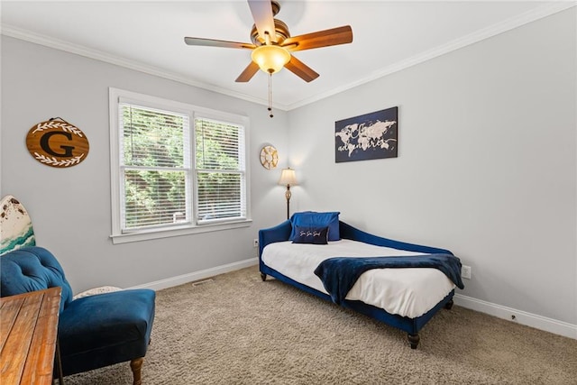 3560 Greenside Ct, Dacula, GA 30019 - carpeted bedroom featuring ornamental molding and a ceiling fan