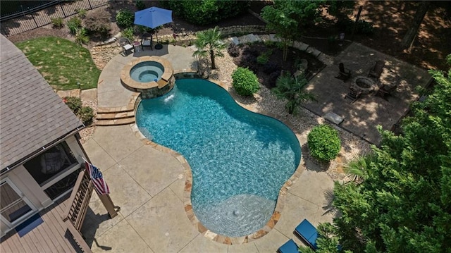 3560 Greenside Ct, Dacula, GA 30019 - view of swimming pool with a patio area, an outdoor fire pit, and a pool with connected hot tub