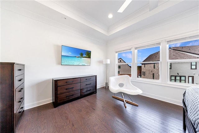 sitting room with dark hardwood / wood-style flooring