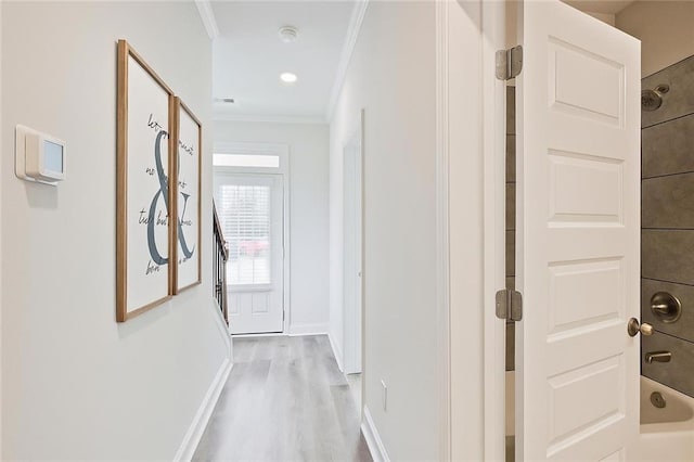541 Fundao Ln, Lawrenceville, GA 30046 - hall with ornamental molding and light wood-style floors