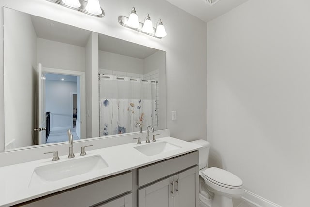 1459 Bennett Creek Ovlk, Suwanee, GA 30024 - bathroom featuring double vanity and curtained shower
