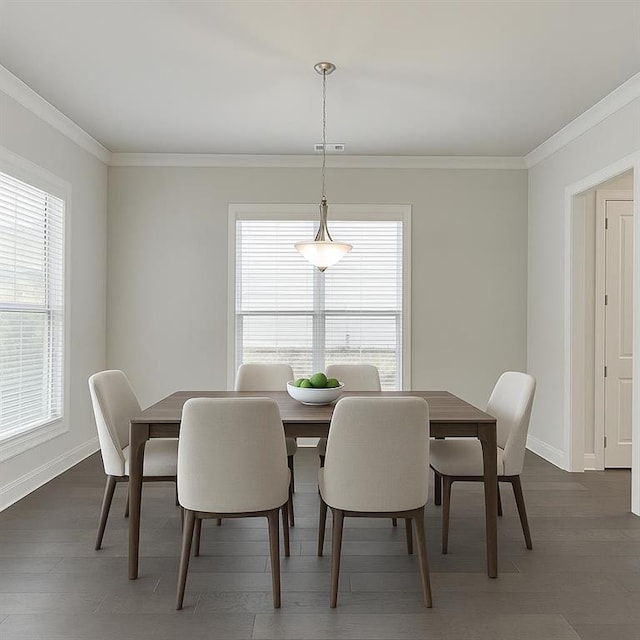 1459 Bennett Creek Ovlk, Suwanee, GA 30024 - dining space with crown molding and dark wood-style flooring