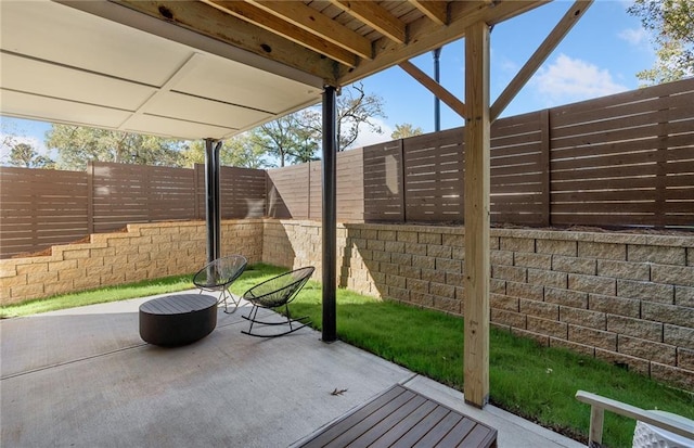 view of patio featuring a fenced backyard