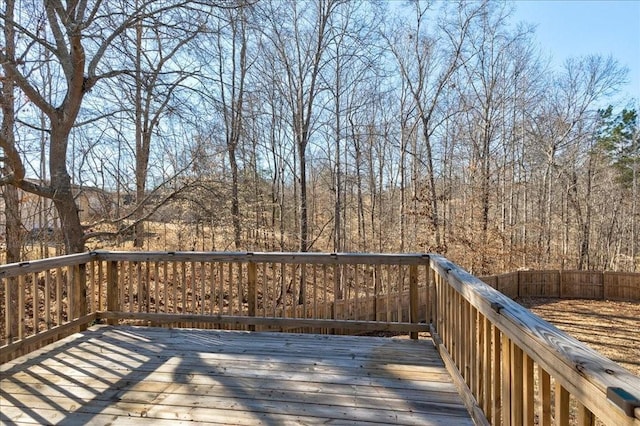 wooden deck with fence and a forest view