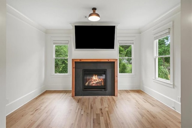 4048 Navajo Trl, Brookhaven, GA 30319 - unfurnished living room with wood finished floors, healthy amount of natural light, baseboards, and crown molding