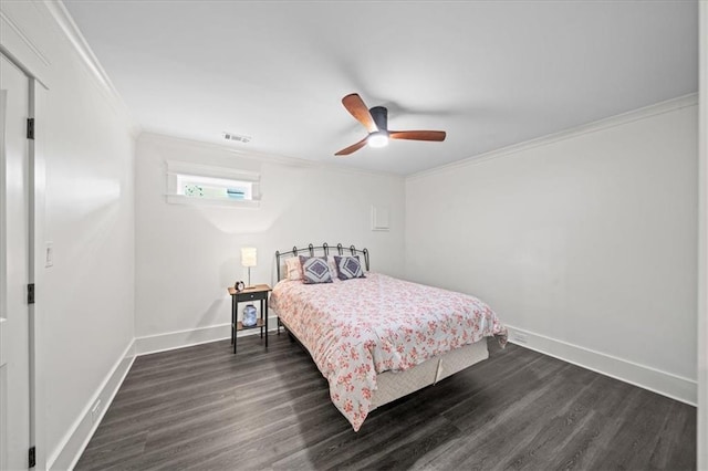 4048 Navajo Trl, Brookhaven, GA 30319 - bedroom with ornamental molding, dark wood finished floors, baseboards, and a ceiling fan