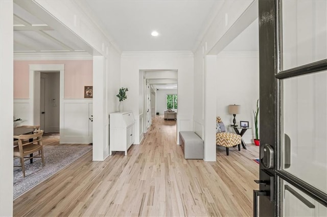 4048 Navajo Trl, Brookhaven, GA 30319 - entryway with light wood-style floors, crown molding, and recessed lighting