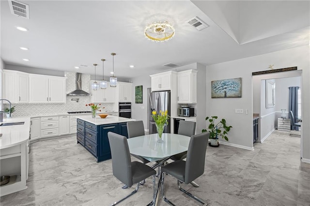 dining area with visible vents, recessed lighting, and marble finish floor
