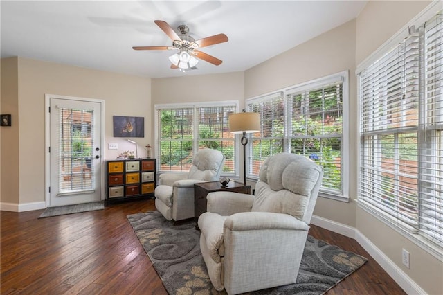 2905 Ivey Ridge Ln, Roswell, GA 30076 - living area featuring a ceiling fan and dark wood finished floors