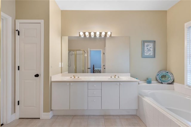 2905 Ivey Ridge Ln, Roswell, GA 30076 - full bath featuring a stall shower, a garden tub, double vanity, and tile patterned flooring