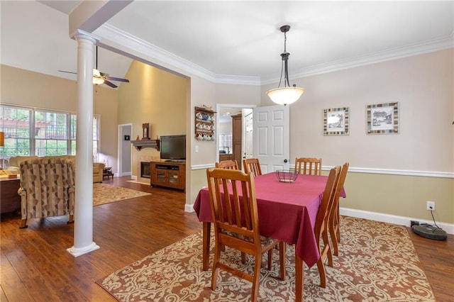 2905 Ivey Ridge Ln, Roswell, GA 30076 - dining area featuring ornate columns, wood finished floors, and crown molding
