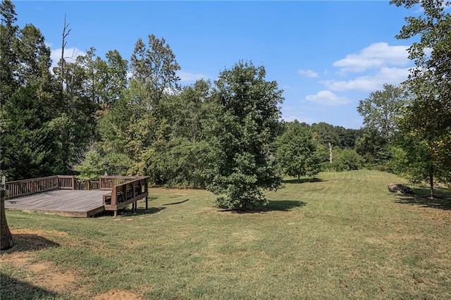 view of yard featuring a wooden deck