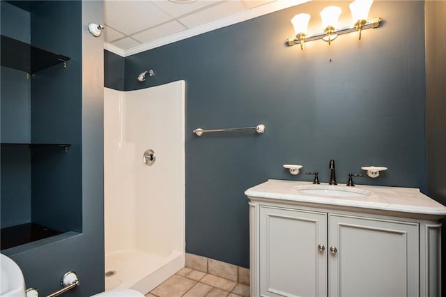 5102 Chastleton Dr, Stone Mountain, GA 30087 - full bath with a shower, tile patterned flooring, crown molding, vanity, and toilet