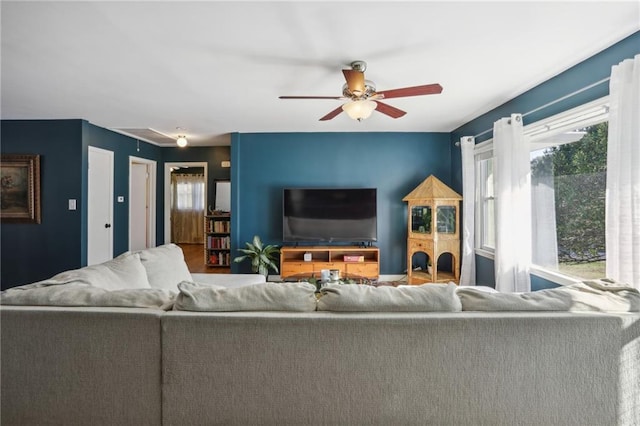 living room with ceiling fan