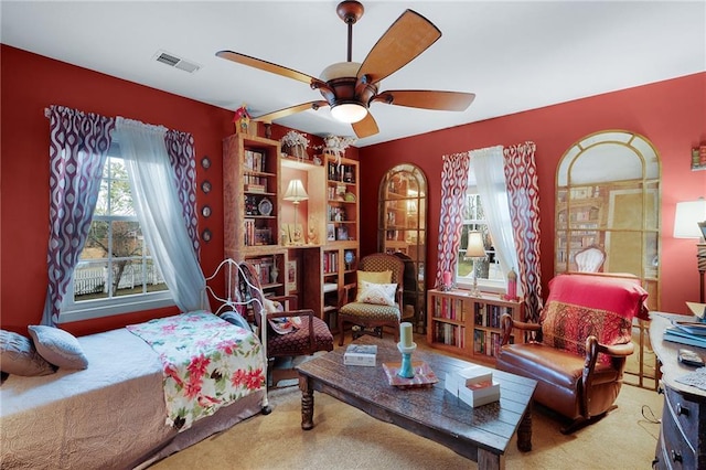 bedroom with carpet flooring and ceiling fan