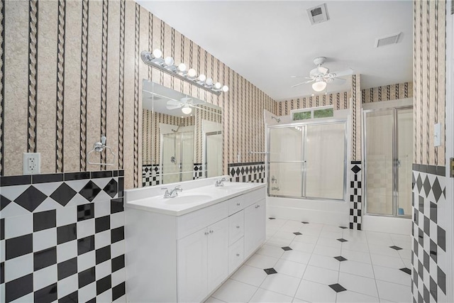 2949 Maple Walk Ct, Lawrenceville, GA 30044 - bathroom with dual vanity, tile patterned floors, and ceiling fan