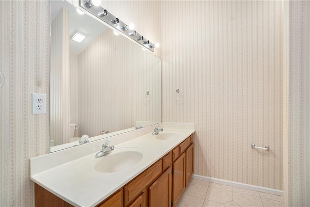 2949 Maple Walk Ct, Lawrenceville, GA 30044 - bathroom featuring tile patterned flooring, toilet, and dual bowl vanity