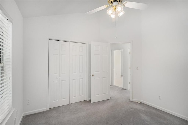 2949 Maple Walk Ct, Lawrenceville, GA 30044 - unfurnished bedroom with a closet, carpet, lofted ceiling, and ceiling fan