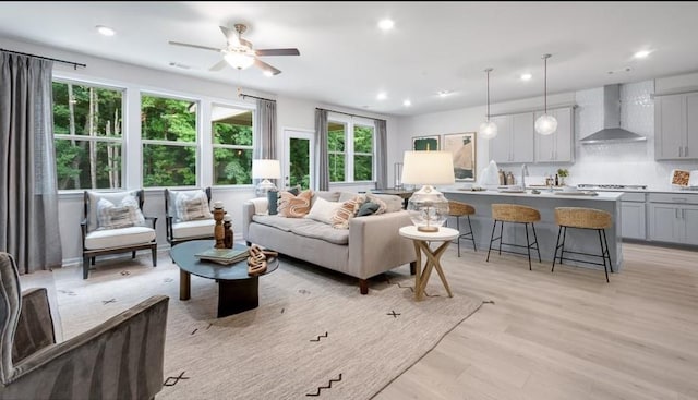 1346 Auburn Glen Rd, Dacula, GA 30019 - living room with recessed lighting, light wood finished floors, and ceiling fan