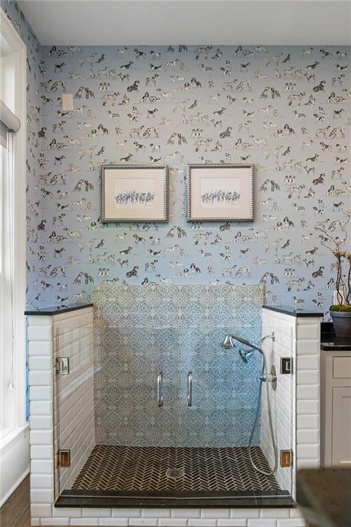 detailed view of wallpapered walls