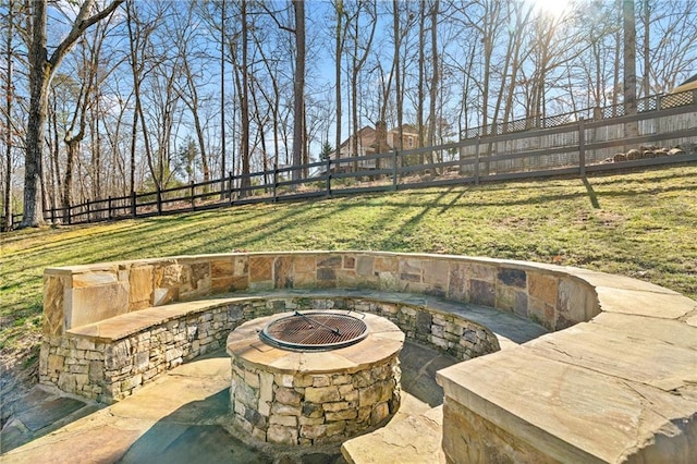 view of patio / terrace featuring an outdoor fire pit