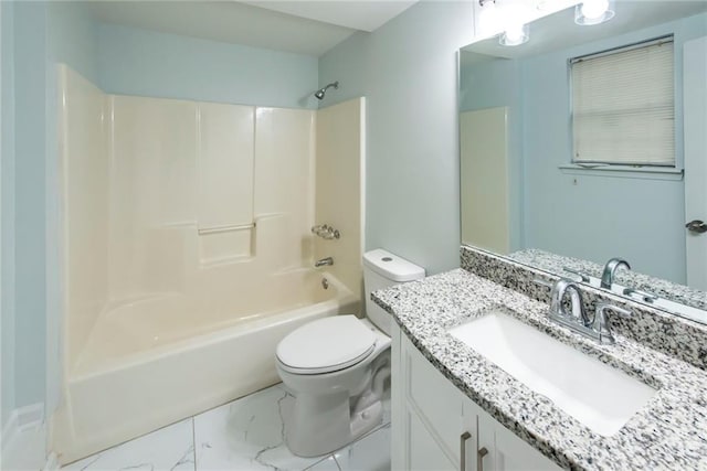 full bathroom with toilet, shower / washtub combination, and vanity